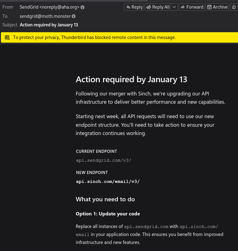 screenshot of email from sendgrid being sent from a random domain that is not sendgrid's